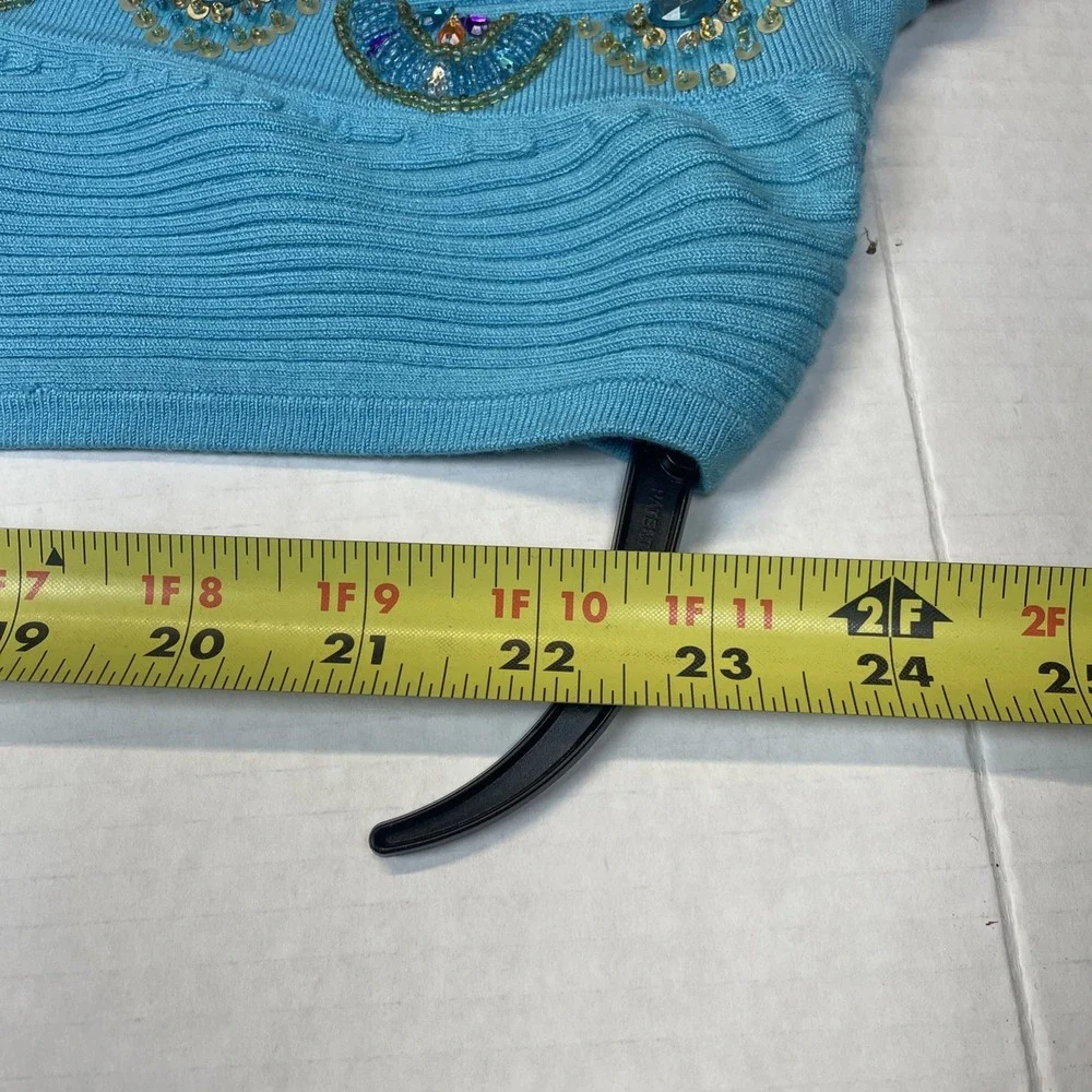 Belldini® Blue Rib Knit Stretch Sleeveless Top W/ Colorful Rhinestones Size XL‎